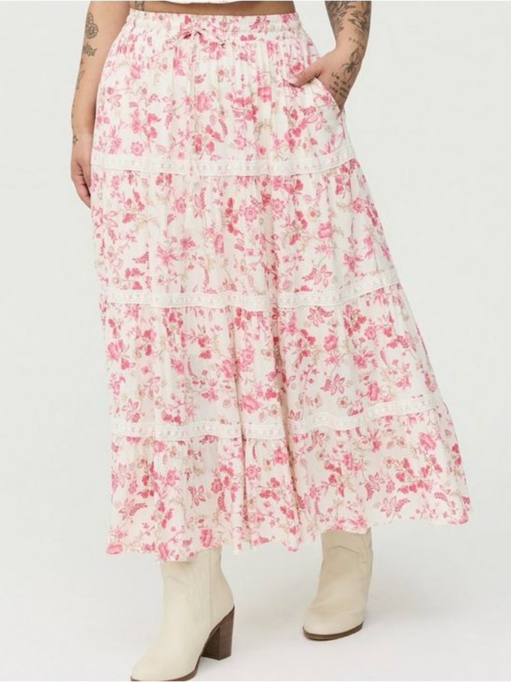 Torrid Tiered Maxi Skirt with Pink Floral Print - Size 0X - NWT! - Picture 10 of 12